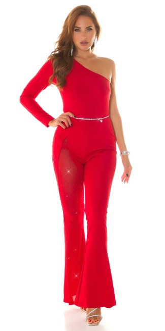 one-shoulder Overall with glitter Red